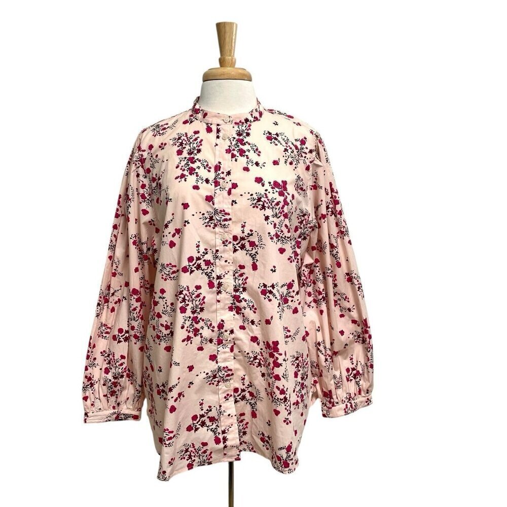 NWT J Crew Floral Puff Sleeve Button Up Shirt Classic Fit Preppy Pink size 20